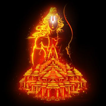 Ayodhya Ram Mandir, Glowing, Lord Rama, Hinduism, Hindu God, Black background, 5K, 8K, AMOLED, Jai Shri Ram, Digital Art