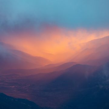 Sierra Nevada mountains, Sunset, Foggy, Valley, 5K, California