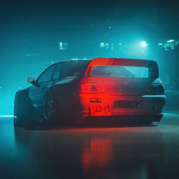 Nissan Skyline GT-R R33, AI art, Neon, Cyberpunk