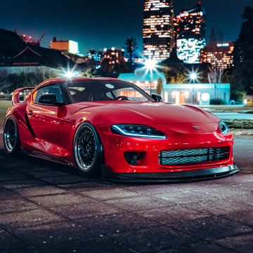 Toyota Supra A90, Red cars, Sports car, Night, 5K