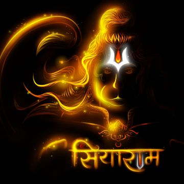 Anjaneya, Jai Shri Ram, Glowing, Bajrangbali, Hindu God, 5K, Black background, Lord Hanuman