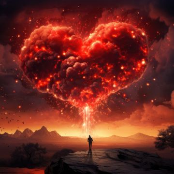 Love heart, Surreal, Explosion, Dreamlike, Silhouette, 5K