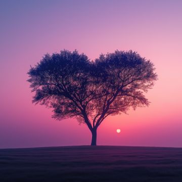 Love heart, Tree, Sunset, Aesthetic, Landscape, Pink sky
