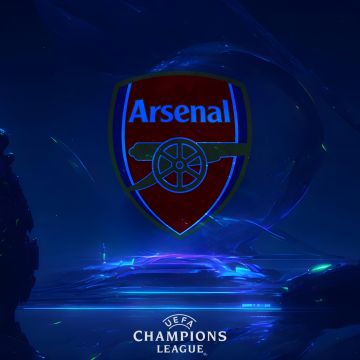 Arsenal FC, UEFA Champions League, Neon background, Blue aesthetic, Neon logo, Football club