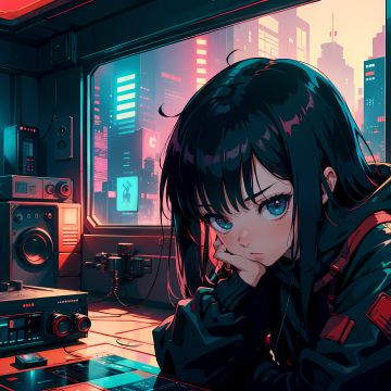 Sad girl, Lofi, Anime girl, Mood, AI art