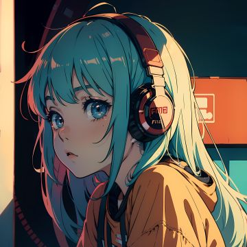 Anime girl, Lofi, Listening music, Headphones