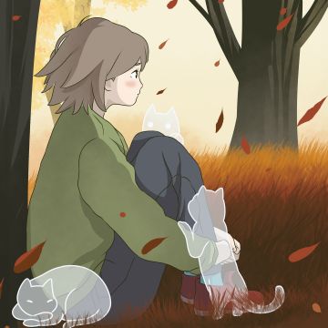 Lofi girl, Autumn background, 5K