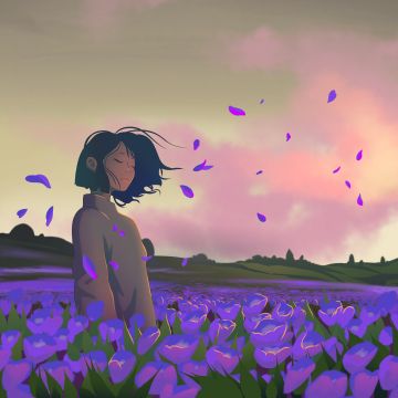 Lofi girl, Lavender fields, 5K, Purple aesthetic