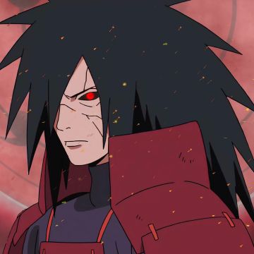 Madara Uchiha, Sharingan, Naruto, Red background