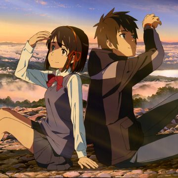 Mitsuha Miyamizu, Taki Tachibana, Kimi no Na wa, Your Name, 5K, Love couple, Anime couple