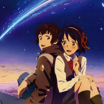 Taki Tachibana, Mitsuha Miyamizu, Kimi no Na wa, Your Name, 5K, Love couple, Anime couple, Comet Tiamat, Shooting stars