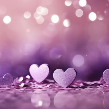 Purple hearts, Glitter background, Purple aesthetic, Valentine, Bokeh Background