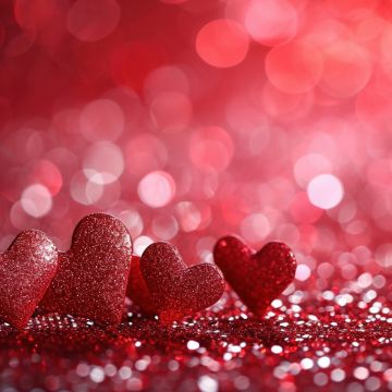 Red hearts, Glitter background, Red aesthetic, Red background, Valentine, Bokeh Background