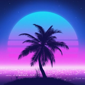Vaporwave, Palm tree, Sunset, Tropical, 5K, Aesthetic