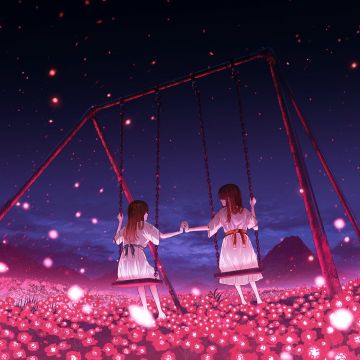 Japanese, Friends, Swing, Pink aesthetic, Surrealism, Shuu Illust, Carnation