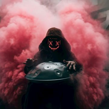 Handpan, Neon Mask, Hooded Man, 5K, Smoke can