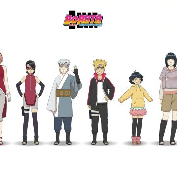 Boruto: Naruto the Movie, Anime movie, Sarada Uchiha, Sakura Haruno, Sasuke Uchiha, Himawari Uzumaki, Hinata Hyuga, Naruto Uzumaki, Boruto Uzumaki, White background