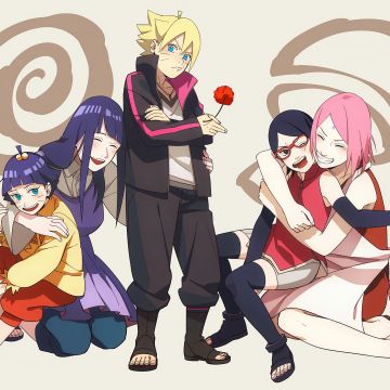 Boruto: Naruto the Movie, Character art, Sakura Haruno, Sarada Uchiha, Hinata Hyuga, Himawari Uzumaki, Boruto Uzumaki