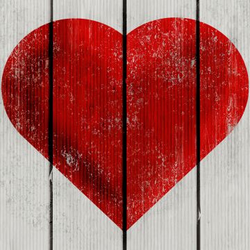 Red heart, Wooden background, Wooden Planks, Love heart, 5K