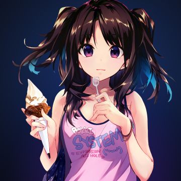 Anime girl, Ice cream cone, Dark blue