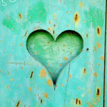 Love heart, Wooden background, Pastel cyan, 5K