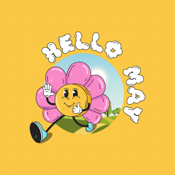 May (Month), Yellow background, Cute cartoon, Hippie flower, 5K