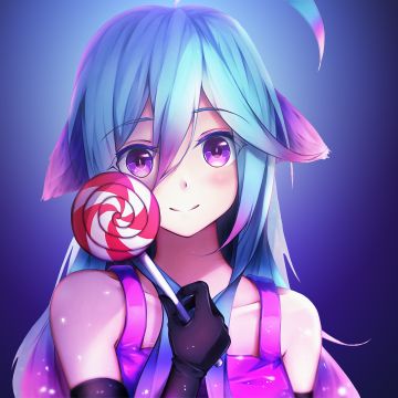 Anime girl, Lollipop, Purple aesthetic