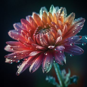 Chrysanthemum, Digital flower, Dew Drops, Bokeh Background