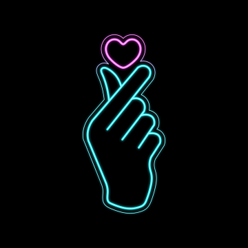Glowing, Finger heart, K-pop, Pink Heart, 5K, 8K, AMOLED, Black background