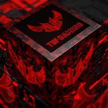 ASUS TUF Gaming, 3D cube, 3D background, Red abstract, Futuristic, Dark red