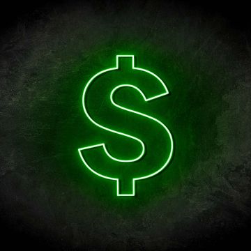 Dollar, Logo, Neon sign, Glowing, Dark background, Neon glow