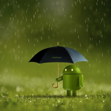 Android logo, Android robot, Umbrella, Rain, Green