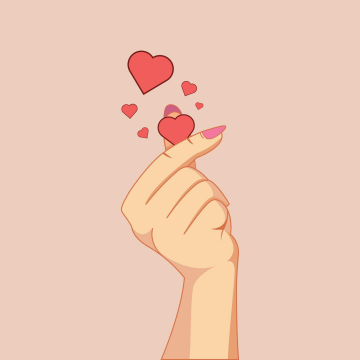 South Korean, Finger heart, Desert sand background, Red hearts, K-pop