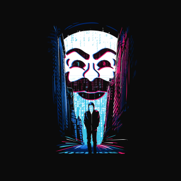Mr. Robot, Hacker, Black and White, AMOLED, TV series, Anonymous, 5K, 8K, 10K, Black background
