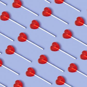 Heart shape, Lollipop, Candies, 5K, 8K, Red hearts, Pattern, Heart Candies