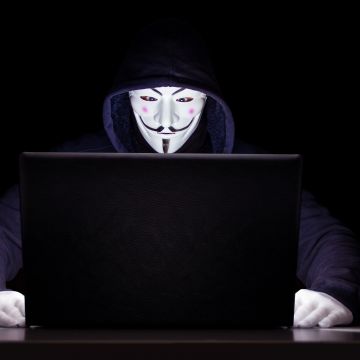 Anonymous, Laptop, Hacker, Black background, 5K, Hacking