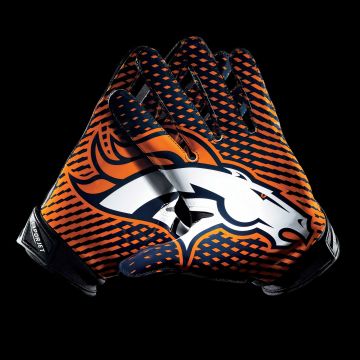 Denver Broncos, Gloves, American football team, NFL team, Black background, AMOLED, Miles Mascot