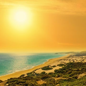 Golden Sand Beach, North Cyprus, Coastal, Seascape, Sunset, Yellow, Seashore, Turkey, 5K