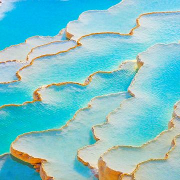 Travertines of Pamukkale, Thermal pools, Limestone, Turkey