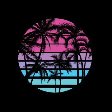 Synthwave, Nostalgic, Palm trees, Black background, AMOLED