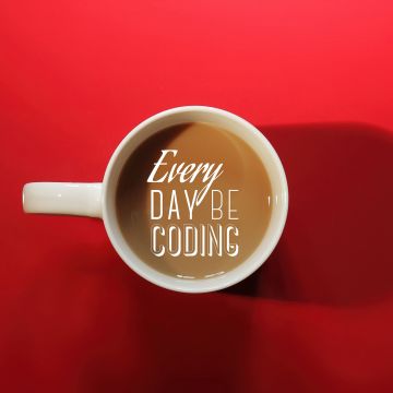 Everyday, Coding, Coffee cup, Red background, Coder