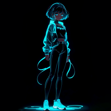 Neon, Anime girl, Black background, AMOLED, 5K