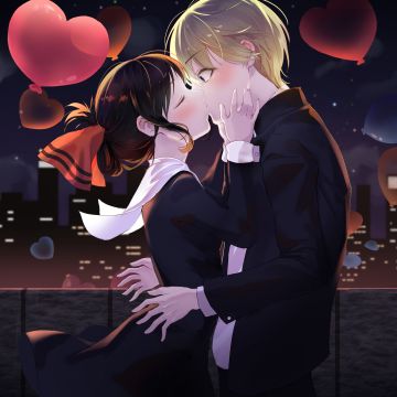 Kaguya Shinomiya, Miyuki Shirogane, Anime couple, Kaguya-sama: Love is War, Romantic kiss, 5K