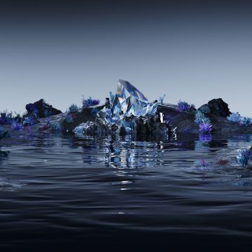 Midnight Blue, Crystal, Landscape, Surreal, Body of Water
