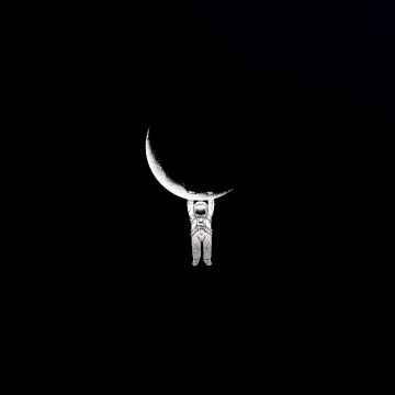 Astronaut, Hanging, Crescent Moon, Night, Black background, AMOLED