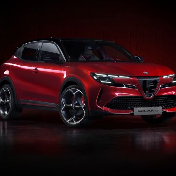 Alfa Romeo Milano Elettrica, 2024, Electric cars, Red cars, Dark background, 5K, 8K
