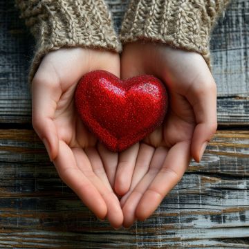 Love heart, Holding hands, Wooden background, Valentine