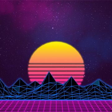 Retrowave, Sunset, Outrun, Grid lines, Neon