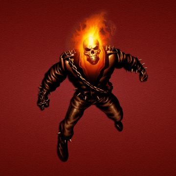 Ghost Rider, Artwork, Red background, Marvel Superheroes, Skull