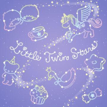 Little Twin Stars, Pastel blue, Kiki and Lala, Cartoon, Sanrio, Blue background, Unicorn